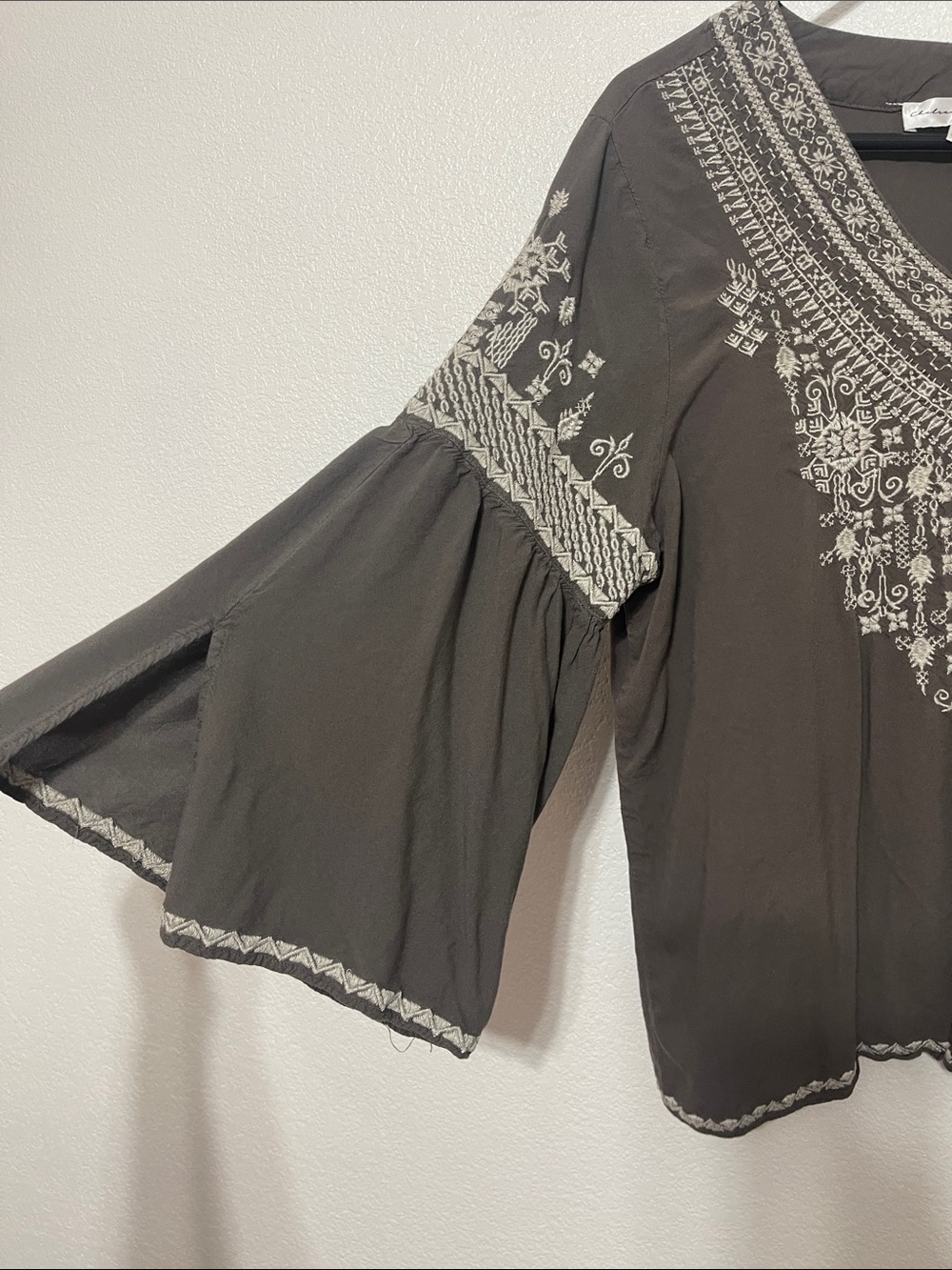 Chelsea & Theodore Charcoal Top with Cream Floral Embroidery - Picture 2 of 8